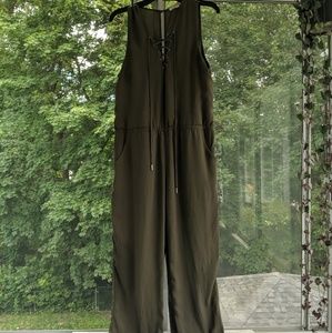 Sleeveless Olive Jumpsuit with Criss Cross Front